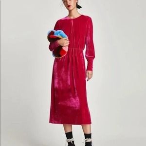 Zara Pink Velvet Midi Dress size XS